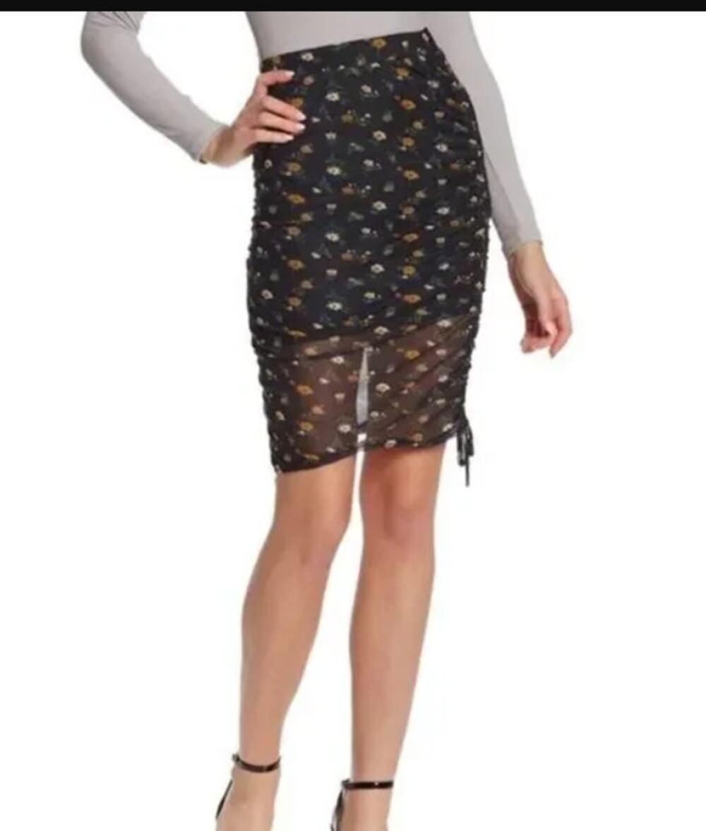 Wild Honey wiggle Black Floral Skirt Side drawstring size LARGE